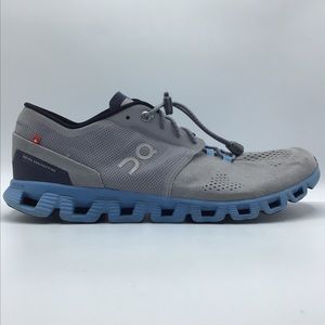 On cloud x grey blue running athletic sneakers mens size 11